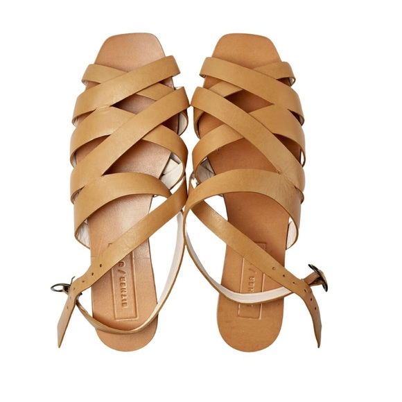 Either Or The Criss Cross Slide tan Leather Sandals size 8